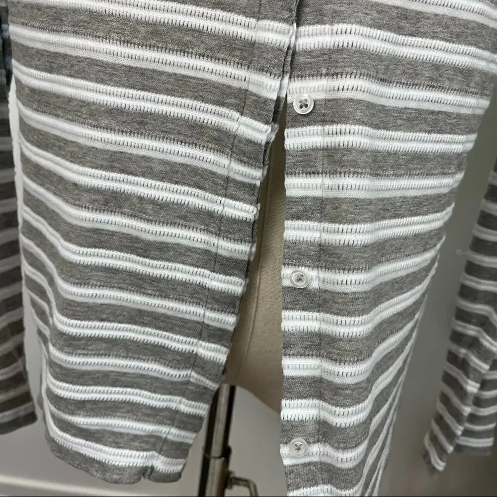 Reiss White Grey Striped Knit Tee Button Back Small - Picture 8 of 12